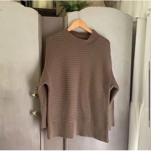 LOFT Wool Blend Ribbed Mock Neck Brown Sweater - Picture 6 of 8